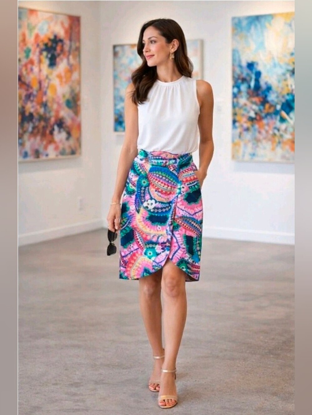 J.Crew Tulip Skirt Women's Size 0 NWT Colorful Abstract Print Pencil Skirt